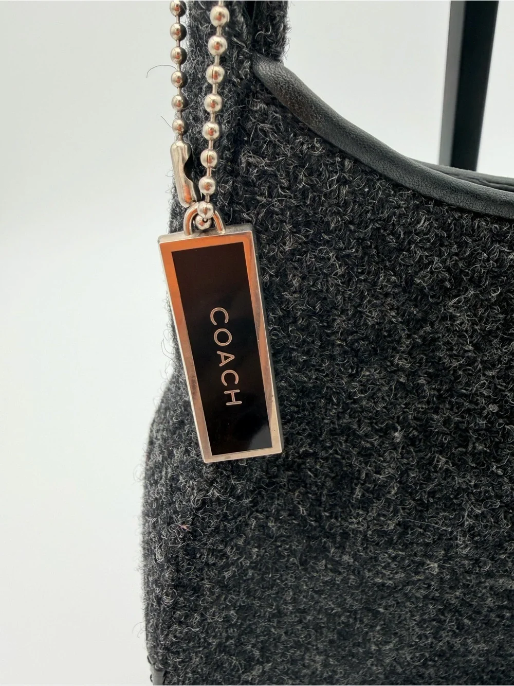 Coach Charcoal Wool Shoulder Bag Silver Hardware Demi Y2K 8125 Original Hangtag